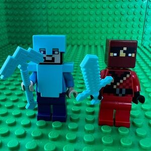 LEGO Minecraft Steve with Diamond Armor helmet sword and  Kai Minifigures
